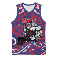 Personalised Samoa Gym Basketball Jersey Muscle Samoan Tribal Waves DT05 Unisex Navy - Polynesian Pride