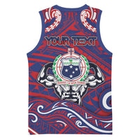 Personalised Samoa Gym Basketball Jersey Muscle Samoan Tribal Waves DT05 - Polynesian Pride