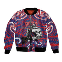 Personalised Samoa Gym Bomber Jacket Muscle Samoan Tribal Waves DT05 Unisex Navy - Polynesian Pride