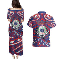 Personalised Samoa Gym Couples Matching Puletasi and Hawaiian Shirt Muscle Samoan Tribal Waves DT05 - Polynesian Pride