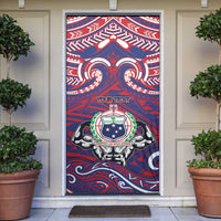 Personalised Samoa Gym Door Cover Muscle Samoan Tribal Waves DT05 Navy - Polynesian Pride
