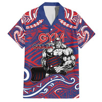 Personalised Samoa Gym Family Matching Puletasi and Hawaiian Shirt Muscle Samoan Tribal Waves DT05 Dad's Shirt - Short Sleeve Navy - Polynesian Pride