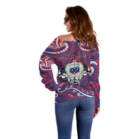 Personalised Samoa Gym Off Shoulder Sweater Muscle Samoan Tribal Waves DT05 - Polynesian Pride