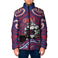 Personalised Samoa Gym Padded Jacket Muscle Samoan Tribal Waves DT05 Men Navy - Polynesian Pride