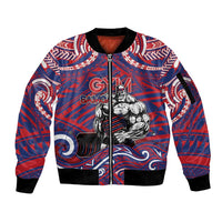 Personalised Samoa Gym Sleeve Zip Bomber Jacket Muscle Samoan Tribal Waves DT05 Unisex Navy - Polynesian Pride