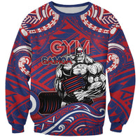 Personalised Samoa Gym Sweatshirt Muscle Samoan Tribal Waves DT05 Unisex Navy - Polynesian Pride