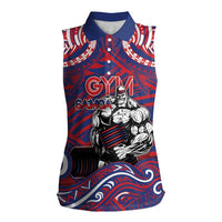 Personalised Samoa Gym Women Sleeveless Polo Shirt Muscle Samoan Tribal Waves DT05 Female Navy - Polynesian Pride