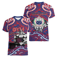 Personalised Samoa Gym Women V-Neck T-Shirt Muscle Samoan Tribal Waves - Polynesian Pride