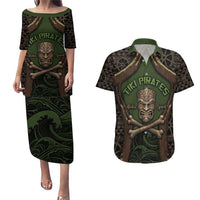 Personalised Hawaii Tiki Pirates Couples Matching Puletasi and Hawaiian Shirt Kakau Pattern Polynesian Style
