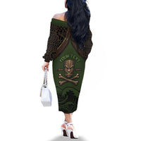 Personalised Hawaii Tiki Pirates Family Matching Off The Shoulder Long Sleeve Dress and Hawaiian Shirt Kakau Pattern Polynesian Style