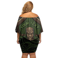 Personalised Hawaii Tiki Pirates Family Matching Off Shoulder Short Dress and Hawaiian Shirt Kakau Pattern Polynesian Style DT05 - Polynesian Pride