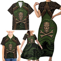 Personalised Hawaii Tiki Pirates Family Matching Short Sleeve Bodycon Dress and Hawaiian Shirt Kakau Pattern Polynesian Style