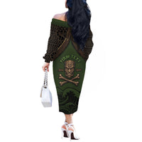 Personalised Hawaii Tiki Pirates Off The Shoulder Long Sleeve Dress Kakau Pattern Polynesian Style