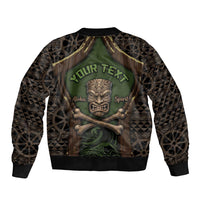 Personalised Hawaii Tiki Pirates Sleeve Zip Bomber Jacket Kakau Pattern Polynesian Style DT05 - Polynesian Pride