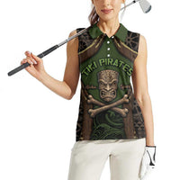 Personalised Hawaii Tiki Pirates Women Sleeveless Polo Shirt Kakau Pattern Polynesian Style