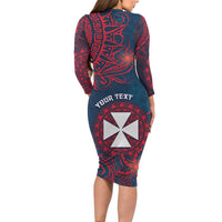Personalised Wallis And Futuna Family Matching Long Sleeve Bodycon Dress and Hawaiian Shirt Hibiscus Polynesian Tribal Pattern