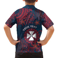 Personalised Wallis And Futuna Family Matching Off Shoulder Short Dress and Hawaiian Shirt Hibiscus Polynesian Tribal Pattern