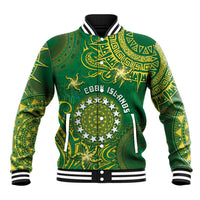 Personalised Cook Islands Baseball Jacket Hibiscus Polynesian Tribal Pattern