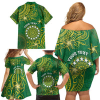 Personalised Cook Islands Family Matching Off Shoulder Short Dress and Hawaiian Shirt Hibiscus Polynesian Tribal Pattern