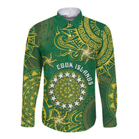 Personalised Cook Islands Long Sleeve Button Shirt Hibiscus Polynesian Tribal Pattern