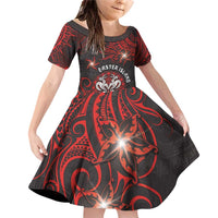 Personalised Easter Island Family Matching Off Shoulder Short Dress and Hawaiian Shirt Hibiscus Polynesian Tribal Pattern