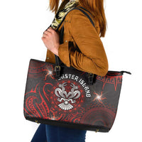 Easter Island Leather Tote Bag Hibiscus Polynesian Tribal Pattern DT05 Black - Polynesian Pride