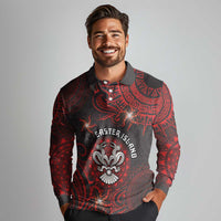 Personalised Easter Island Long Sleeve Polo Shirt Hibiscus Polynesian Tribal Pattern DT05 - Polynesian Pride