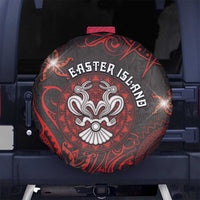 Easter Island Spare Tire Cover Hibiscus Polynesian Tribal Pattern DT05 No hole Black - Polynesian Pride