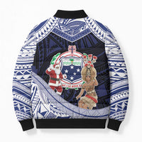 Samoa Christmas Bomber Puffer Jacket Samoan Siva Dance With Santa - Polynesian Pride