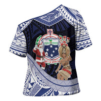 Samoa Christmas Cross Shoulder Shirt Samoan Siva Dance With Santa - Polynesian Pride