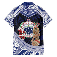 Samoa Christmas Family Matching Off The Shoulder Long Sleeve Dress and Hawaiian Shirt Samoan Siva Dance With Santa DT05 - Polynesian Pride