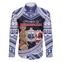 Samoa Christmas Family Matching Off The Shoulder Long Sleeve Dress and Hawaiian Shirt Samoan Siva Dance With Santa DT05 Dad's Shirt - Long Sleeve Navy - Polynesian Pride