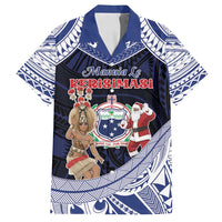 Samoa Christmas Family Matching Off Shoulder Maxi Dress and Hawaiian Shirt Samoan Siva Dance With Santa DT05 Dad's Shirt - Short Sleeve Navy - Polynesian Pride