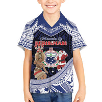 Samoa Christmas Family Matching Summer Maxi Dress and Hawaiian Shirt Samoan Siva Dance With Santa DT05 Son's Shirt Navy - Polynesian Pride