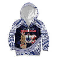 Samoa Christmas Kid Hoodie Samoan Siva Dance With Santa DT05 Zip Hoodie Navy - Polynesian Pride