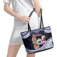 Samoa Christmas Leather Tote Bag Samoan Siva Dance With Santa - Polynesian Pride