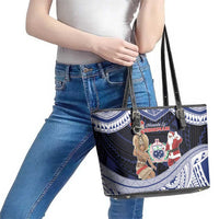 Samoa Christmas Leather Tote Bag Samoan Siva Dance With Santa - Polynesian Pride