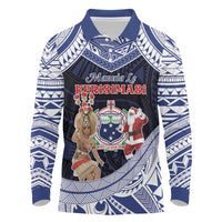 Samoa Christmas Long Sleeve Polo Shirt Samoan Siva Dance With Santa - Polynesian Pride