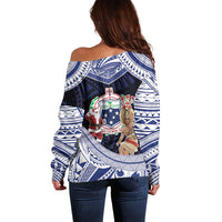 Samoa Christmas Off Shoulder Sweater Samoan Siva Dance With Santa DT05 - Polynesian Pride