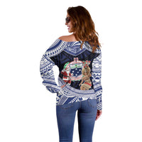 Samoa Christmas Off Shoulder Sweater Samoan Siva Dance With Santa DT05 - Polynesian Pride