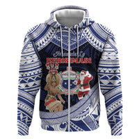 Samoa Christmas Zip Hoodie Samoan Siva Dance With Santa DT05 Zip Hoodie Navy - Polynesian Pride