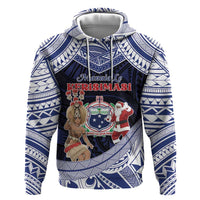 Samoa Christmas Zip Hoodie Samoan Siva Dance With Santa DT05 Pullover Hoodie Navy - Polynesian Pride