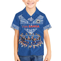 Toa Samoa Family Matching Off Shoulder Maxi Dress and Hawaiian Shirt Samoan Warrior Spirit Rugby DT05 Son's Shirt Blue - Polynesian Pride