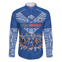Toa Samoa Family Matching Puletasi and Hawaiian Shirt Samoan Warrior Spirit Rugby DT05 Dad's Shirt - Long Sleeve Blue - Polynesian Pride