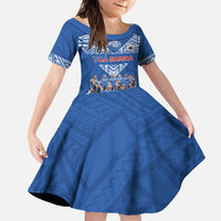 Toa Samoa Family Matching Summer Maxi Dress and Hawaiian Shirt Samoan Warrior Spirit Rugby DT05 Daughter's Dress Blue - Polynesian Pride