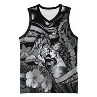 Personalised Maori Romantic Valentine Basketball Jersey The Hongi Kiss Black Galaxy