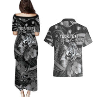 Personalised Maori Romantic Valentine Couples Matching Puletasi and Hawaiian Shirt The Hongi Kiss Black Galaxy DT05 - Polynesian Pride