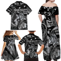Personalised Maori Romantic Valentine Family Matching Off Shoulder Maxi Dress and Hawaiian Shirt The Hongi Kiss Black Galaxy DT05 - Polynesian Pride