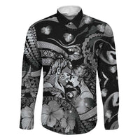 Personalised Maori Romantic Valentine Family Matching Off Shoulder Short Dress and Hawaiian Shirt The Hongi Kiss Black Galaxy DT05 Dad's Shirt - Long Sleeve Black - Polynesian Pride