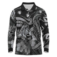 Personalised Maori Romantic Valentine Long Sleeve Polo Shirt The Hongi Kiss Black Galaxy